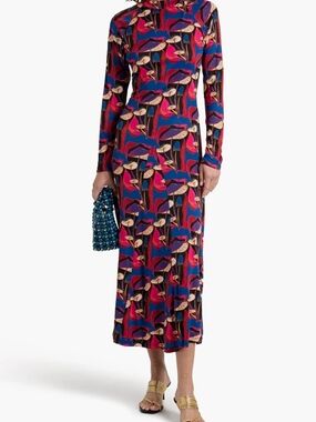 FARM Rio Multicolor Printed Long-Sleeve Midi Dress